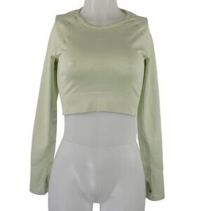 Gymshark Gray Mint Green Crop Long Sleeve Thumb-Holes Activewear Top L